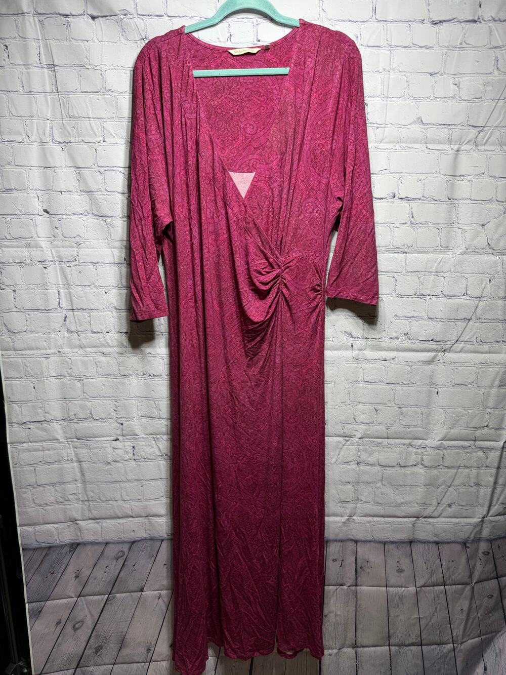 Soft Surroundings Womens Faux-Wrap Maxi Dress Pink Printed Sz 2X